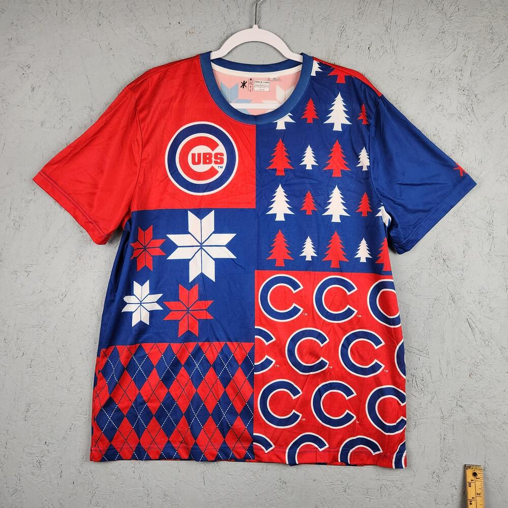 Chicago Cubs Shirt Mens XL Blue Red MLB Baseball Ugly Christmas All Over Print